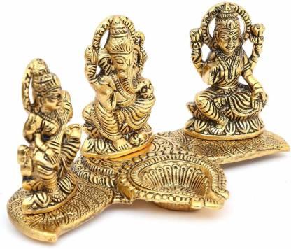 Gold Plated Lakshmi Ganesh Idol with Deepak.