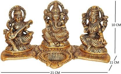 Gold Plated Lakshmi Ganesh Idol with Deepak.