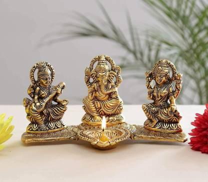 Gold Plated Lakshmi Ganesh Idol with Deepak.