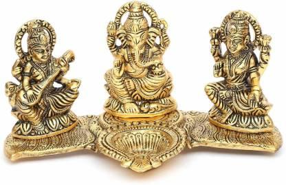 Gold Plated Lakshmi Ganesh Idol with Deepak.