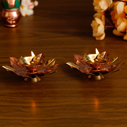 Metal Lamps for Diwali - Set of 2 Floral Brass Diyas.