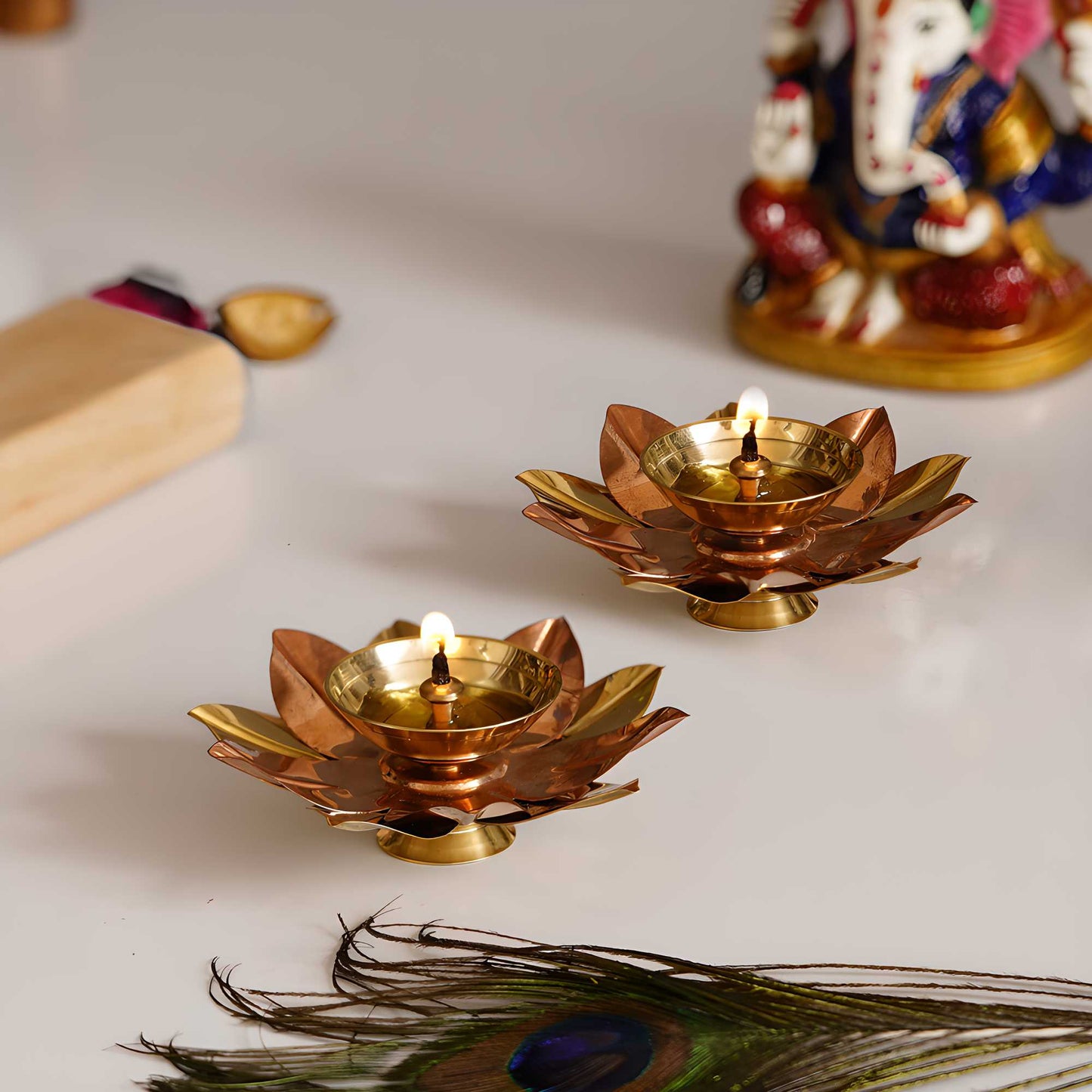 Metal Lamps for Diwali - Set of 2 Floral Brass Diyas.